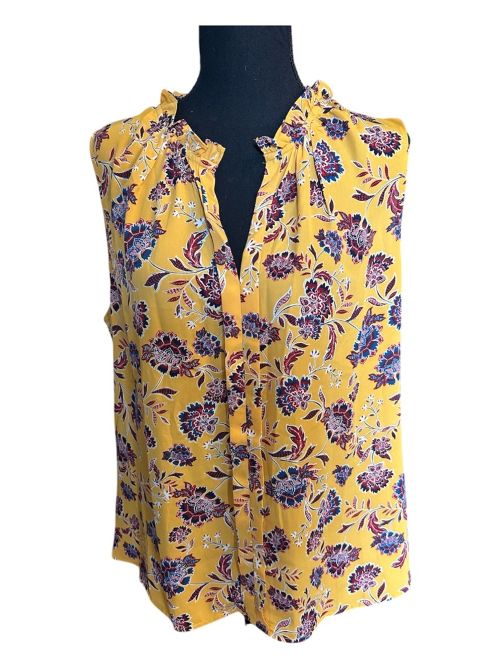 Market & Spruce Women Yellow Floral Ruffle-Neck Sleeveless Top Size XX Large